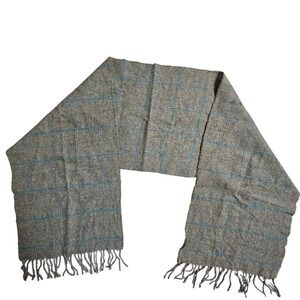 Johnstons of Elgin Lambswool Windowpane Check Tweed Scarf 11x56 Old Money